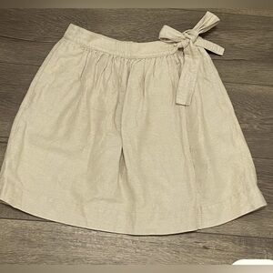 J. Crew Linen Skirt Size 2 Side Tie Bow Beige A Line Flare Vintage